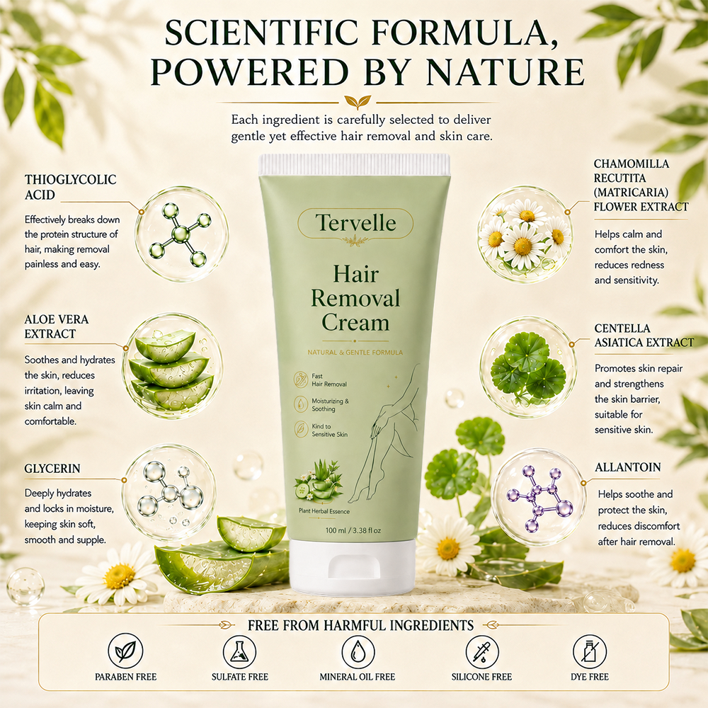 Tervelle™ Premium Depilatory Cream for Women and Men | Natural Gentle Hair Remover