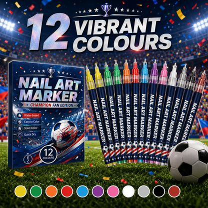 🔥 Cheer Loud • Shine Bright ⚽ 12-Color Football Nail Art Pens 🎨 Fast-Dry DIY Match Day Nails 🏆 Fan Party Essential